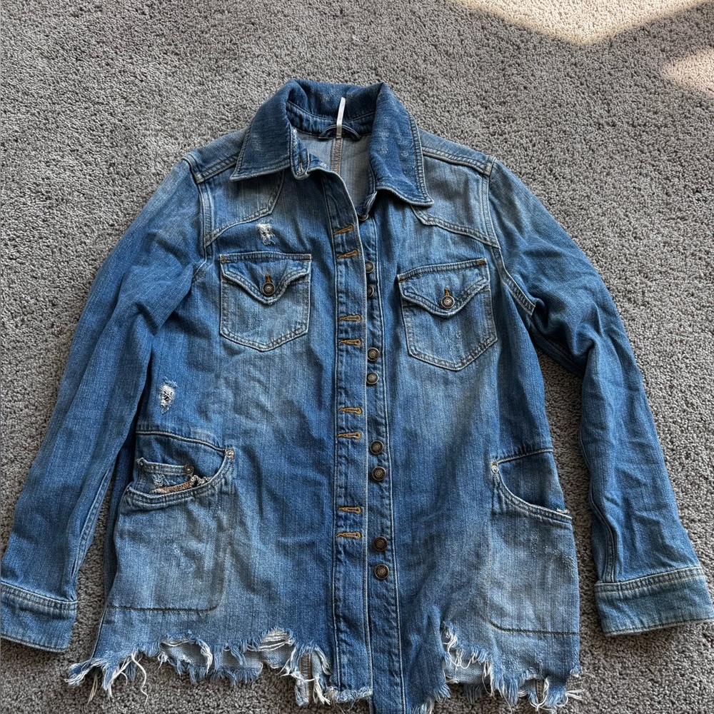 Free People Distressed Denim Jacket